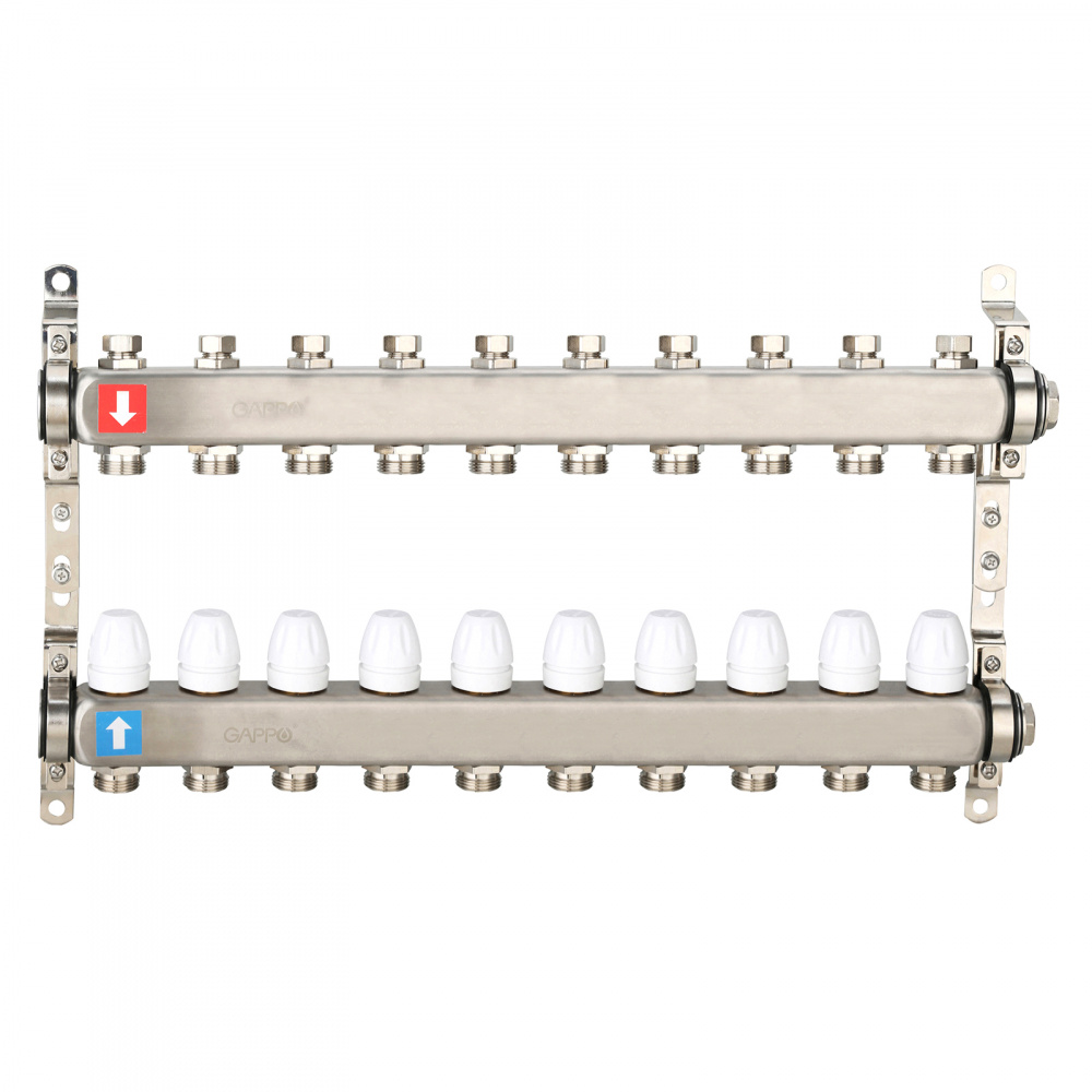 Коллектор регулируемый с запорными клапанами Gappo G428.10 10-вых.x1"x3/4"