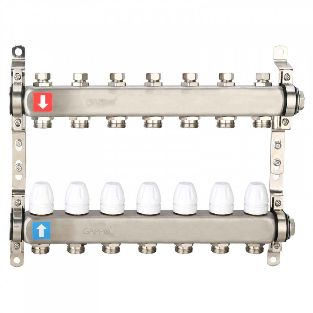 Коллектор регулируемый с запорными клапанами Gappo G428.7 7-вых.x1"x3/4"