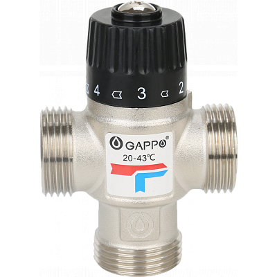 Термостатический смесительный клапан для систем отопления и ГВС Gappo G1441.05 3/4" 20‒43°С