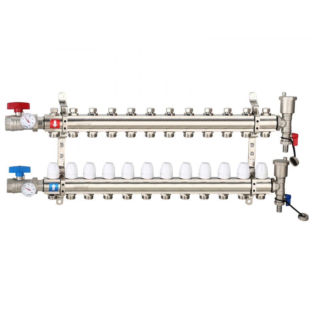 Коллектор регулируемый с запорными клапанами Gappo G425.12 12-вых.x1"x3/4"