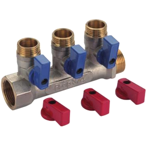 Коллектор с отсекающими кранами на 3-выхода x3/4"x1/2"K Frap F402.3