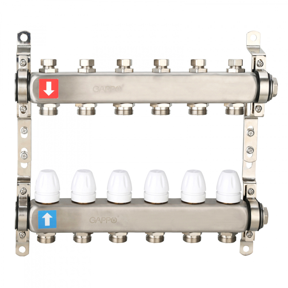 Коллектор регулируемый с запорными клапанами Gappo G428.6 6-вых.x1"x3/4"